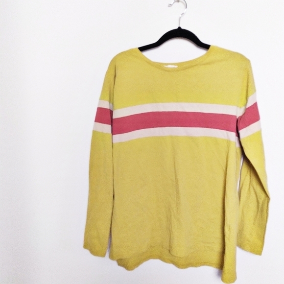 Easel Mustard Yellow Oversized Colorblock Striped Long Sleeve Tee Size Small - Picture 1 of 6